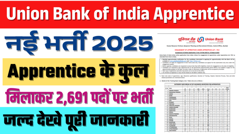 Union Bank of India Apprentice Recruitment 2025: Apprentice के कुल मिलाकर 2,691 पदों पर भर्ती, जल्द देखे