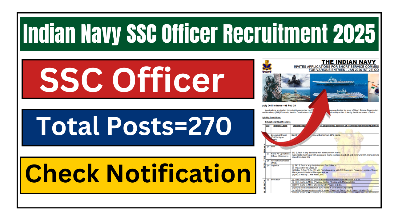 Indian Navy SSC Officer Recruitment 2025: Apply Online For 270 Vacancy