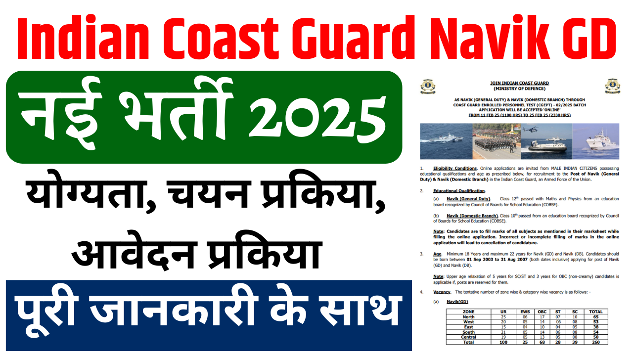 Indian Coast Guard Navik GD Vacancy 2025: इंडियन कोस्ट गार्ड GD भर्ती मैट्रिक/इंटर पास, जल्द देखे