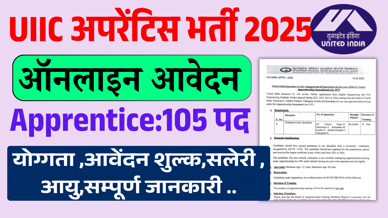 UIIC Apprentice Recruitment 2025:UIIC अपरेंटिस की नई भर्ती जल्द करे आवेदन