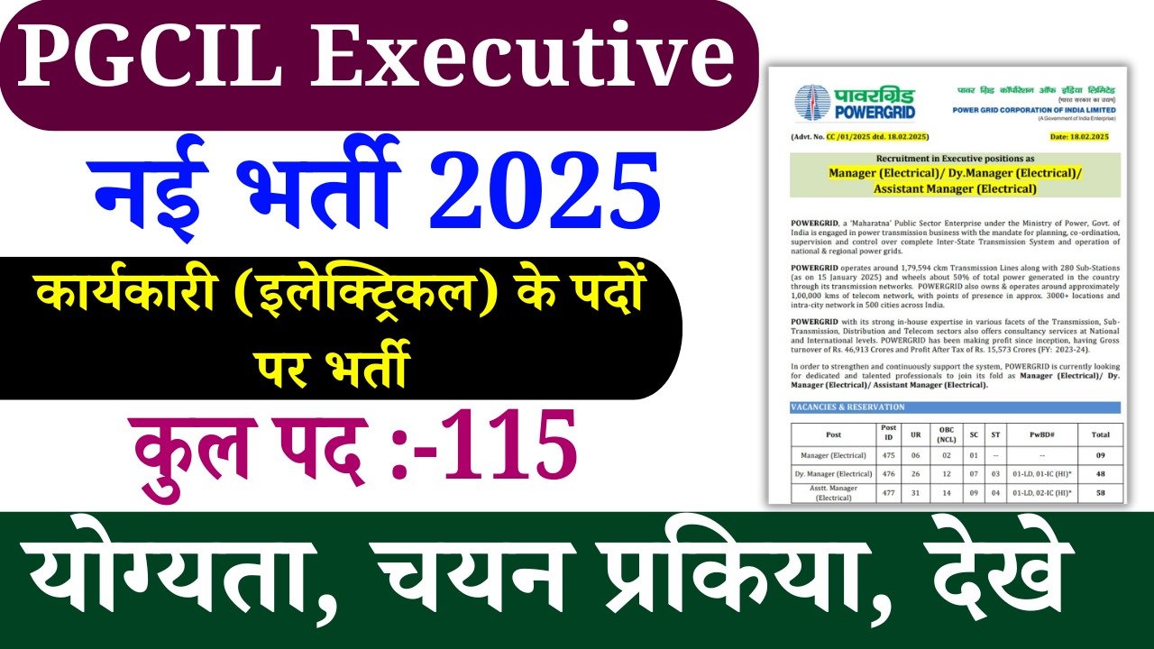 PGCIL Executive Recruitment 2025: प्रबंधक और सहायक प्रबंधक पदों के लिए भर्ती आवेदन करें