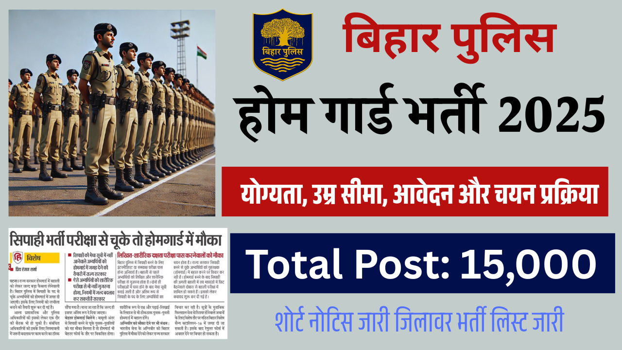 Bihar Home Guard Bharti 2025: 15000 पदों पर भर्ती- Bihar Home Guard Vacancy 2025 Notification & Apply Online