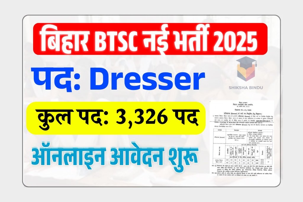 Bihar BTSC Dresser Vacancy 2025: Apply Online For 3326 Posts, Fees, Apply Online, Full Details