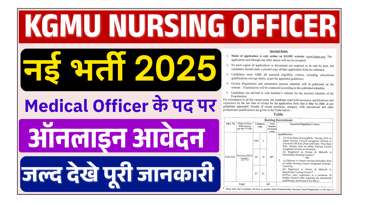 KGMU Nursing Officer Recruitment 2025: Apply Online For 733 Post