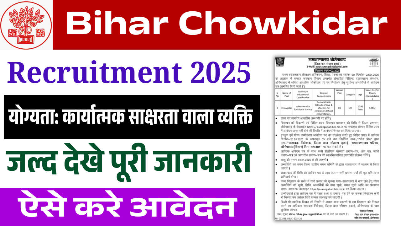 Bihar Chowkidar Recruitment 2025: बिहार जिला स्तर चौकीदार भर्ती, जल्द देखे