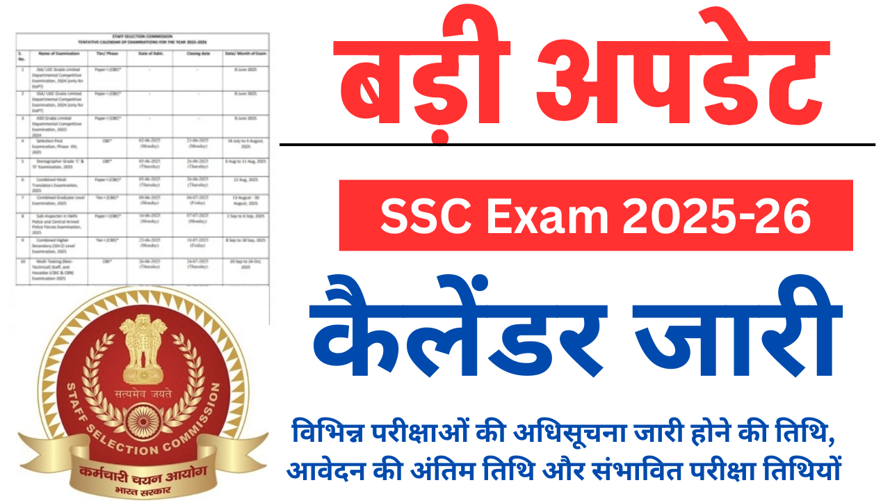 SSC Exam Calendar 2025-26 PDF डाउनलोड करें – नोटिफिकेशन तिथि, आवेदन और परीक्षा डेट की पूरी जानकारी!