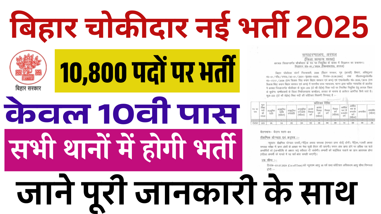 Bihar Police Station Chowkidar New Vacancy 2025: बिहार थाना चौकीदार भर्ती, जल्द देखे पूरी जानकारी