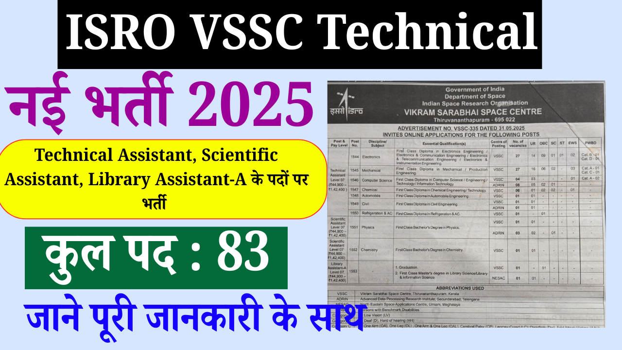 ISRO VSSC Assistant Recruitment 2025: Online Apply For 83 Posts, Eligibility, Selection Process, 