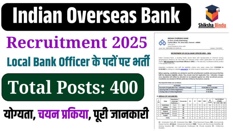 Indian Overseas Bank Recruitment 2025: Indian Overseas Bank LBO Bharti 2025 Online Apply for 400 Posts