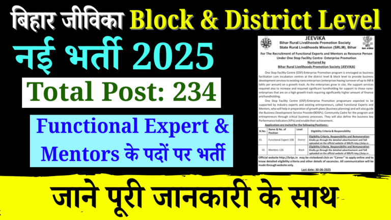 Jeevika District Level Bharti 2025: बिहार जीविका में बंपर भर्ती सभी जिलो में, 12वीं पास, जाने पूरी जानकारी