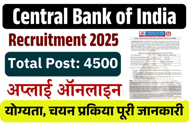 Central Bank of India Recruitment 2025: Apprentice के पदों पर भर्ती, जाने पूरी जानकारी