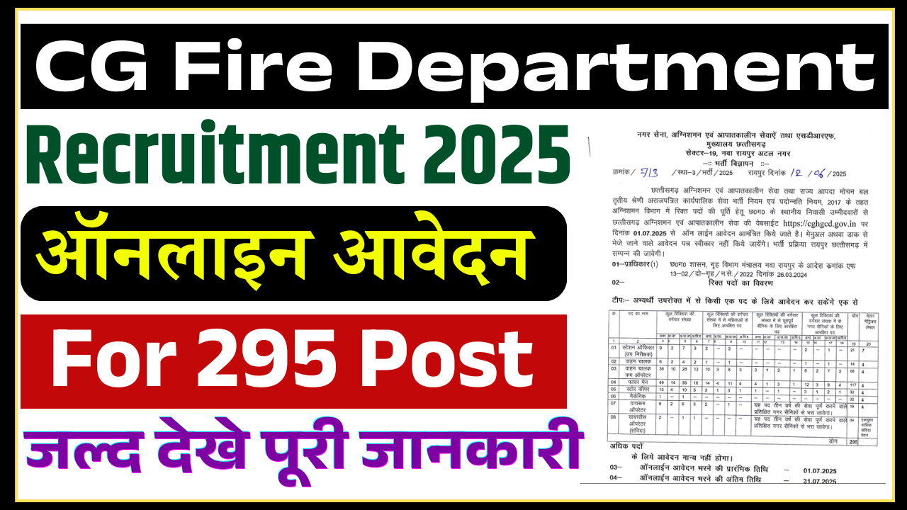 CG Fire Department Recruitment 2025: Online Apply For 295 Posts, Eligibility, Selection Process Full Details