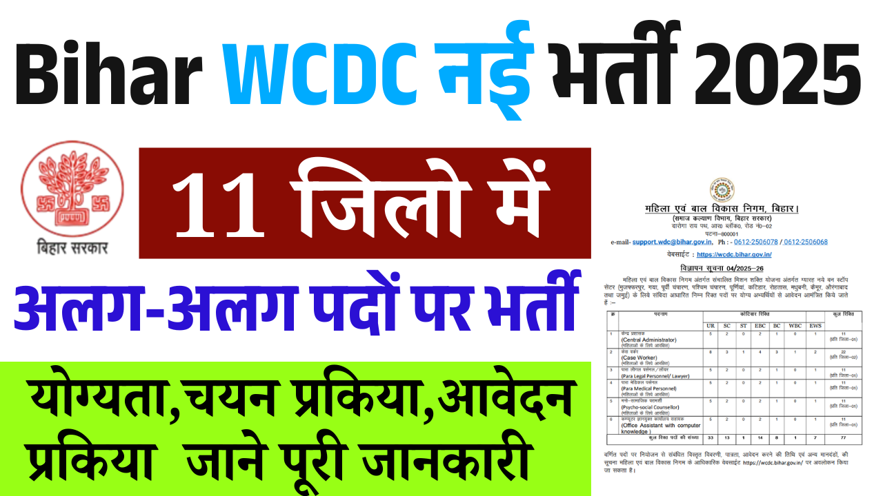 Bihar WCDC Recruitment 2025: बिहार महिला एवं बाल विकास निगम में आई भर्ती, जल्द देखे