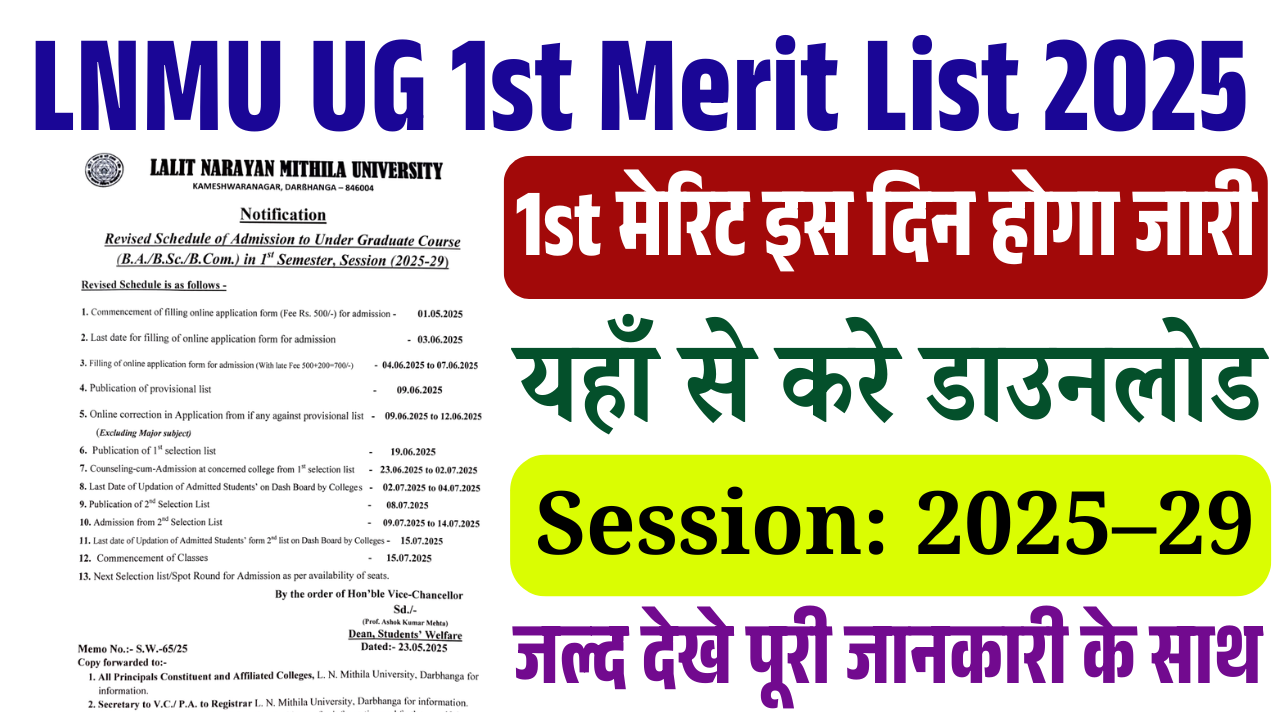 LNMU UG 1st Merit List 2025: LNMU UG का 1st मेरिट लिस्ट इस दिन होगा जारी, जाने पूरी जानकारी
