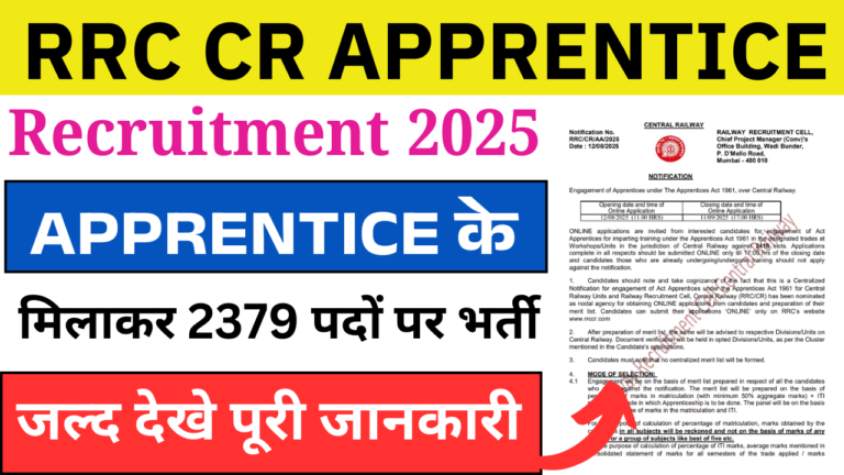RRC CR Apprentice Recruitment 2025: 2379 पदों पर बंपर भर्ती, जाने पूरी जानकारी