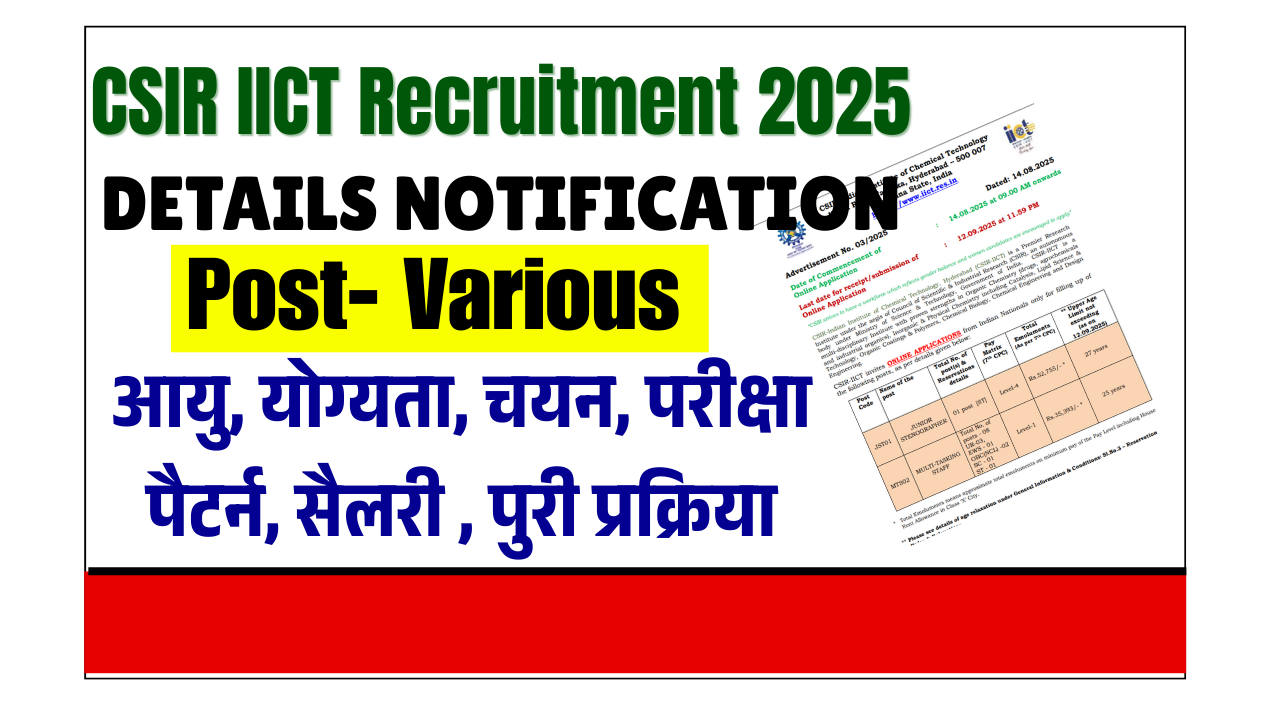 CSIR IICT Recruitment 2025:10वीं पास के लिए Jr. Steno व MTS पदों पर आवेदन शुरू