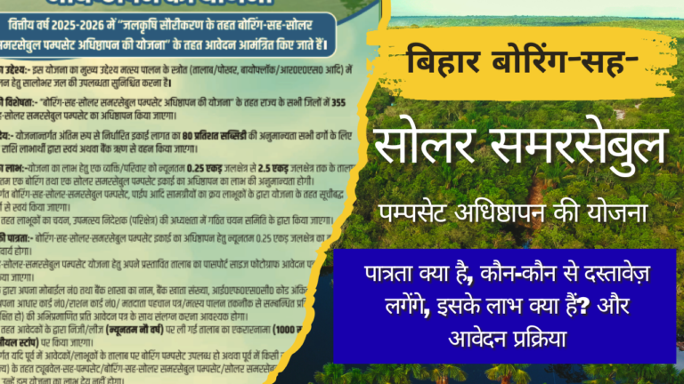 Bihar Boring Solar Submersible Pump Scheme 2025: बिहार सरकार दे रही है सोलर पंप पर 80% सब्सिडी – जानें आवेदन प्रक्रिया