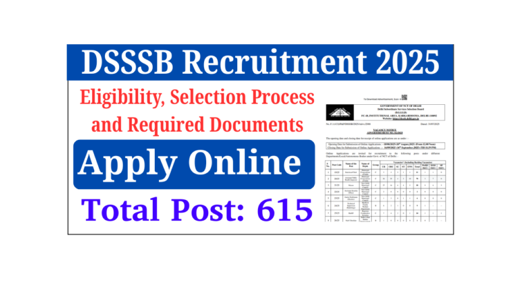 DSSSB Recruitment 2025: दिल्ली में 615 पदों पर बम्पर भर्ती, ऐसे करें ऑनलाइन आवेदन