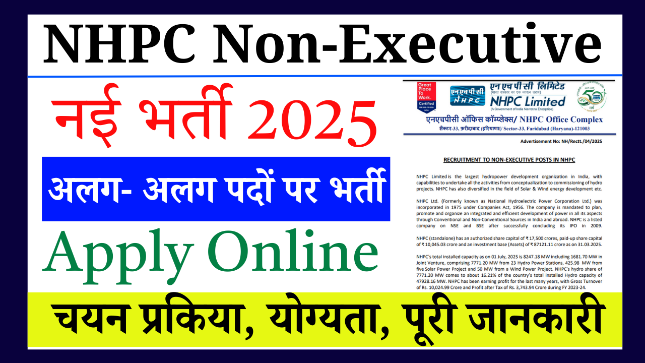 NHPC Non-Executive Recruitment 2025: Apply Online For 248 Posts – Eligibility, Fees, Age & Full Details