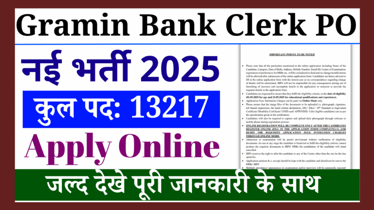 Gramin Bank Clerk PO Vacancy 2025: 13217 पदों पर भर्ती, ऐसे करें ऑनलाइन आवेदन