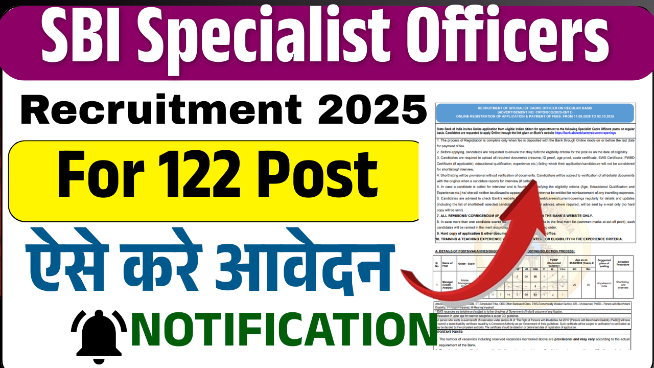 SBI Specialist Officers Recruitment 2025: SBI मे आई स्पेशलिस्ट ऑफिशर्स के 122 पदों पर भर्ती जल्द देखे