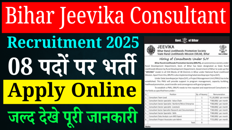 Bihar Jeevika Consultant Vacancy 2025: बिहार जीविका में कंसलटेंट की नई भर्ती, ऑनलाइन आवेदन शुरू