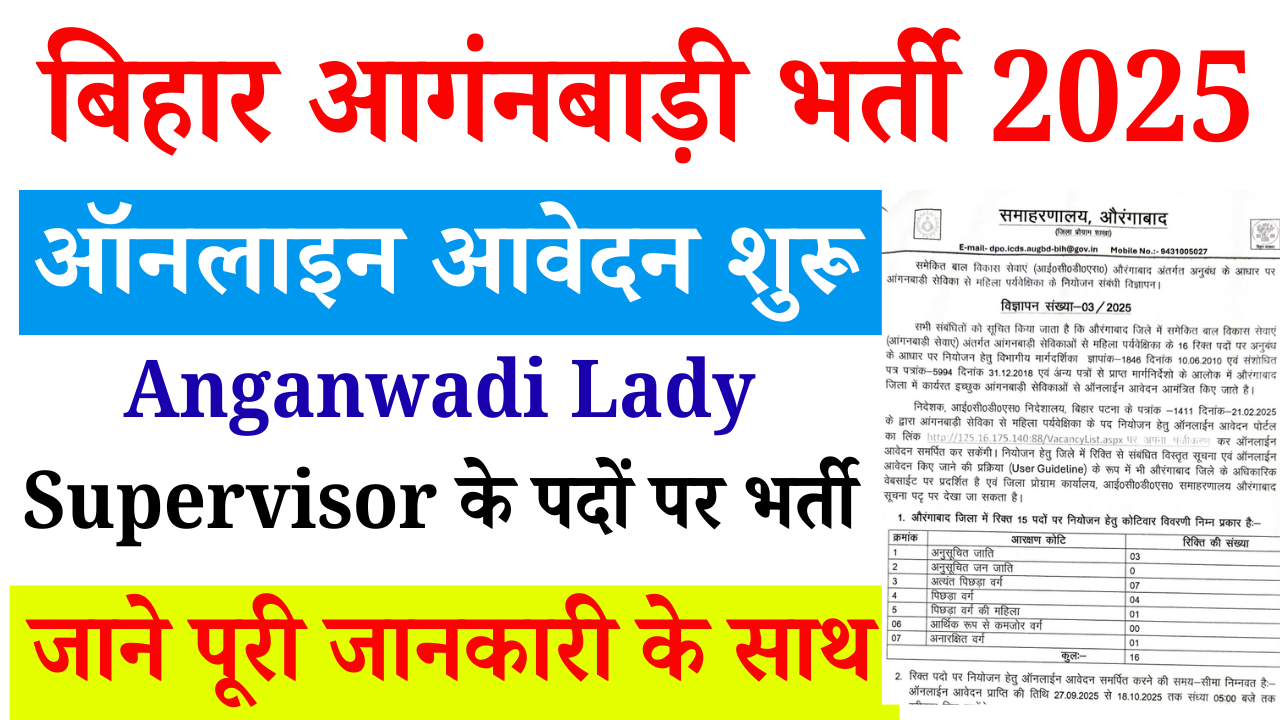 Bihar Anganwadi Lady Supervisor Recruitment 2025: बिहार आंगनबाड़ी लेडी सुपरवाइजर भर्ती 2025, ऐसे करें आवेदन