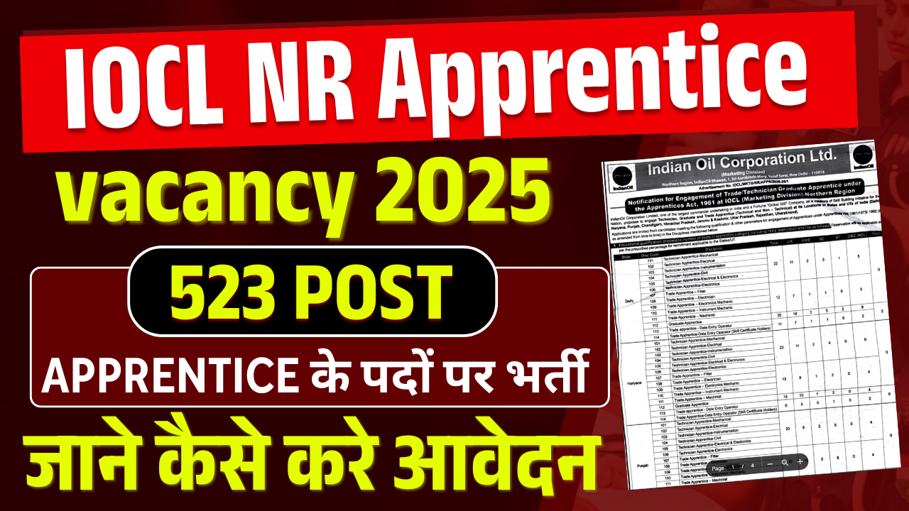 IOCL NR Apprentice Recruitment 2025: Apply Online for 523 Posts – Check Eligibility, Important Dates & Application Process