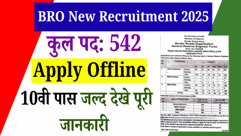 BRO New  Recruitment 2025:10वीं पास के लिए सीमा सड़क संगठन में 542 पदों पर भर्ती ,जानें पूरी प्रक्रिया