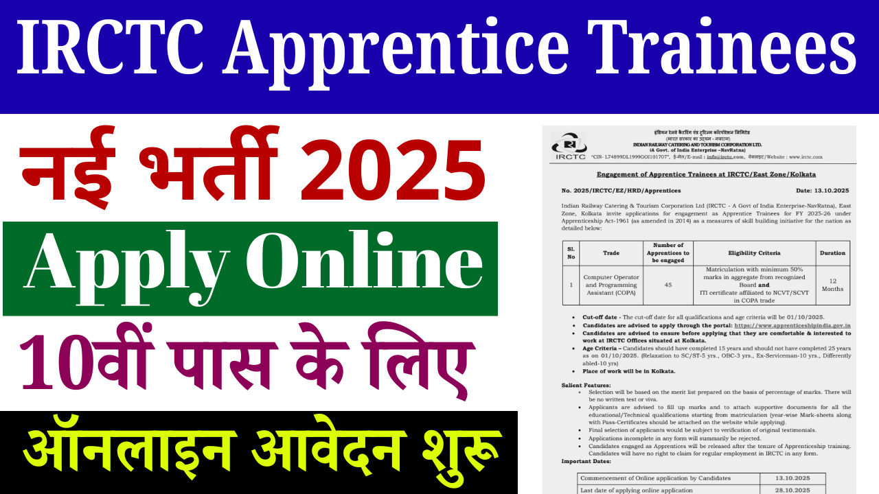 IRCTC Apprentice Trainees Vacancy 2025: IRCTC Apprentice Trainees में आई नई भर्ती, ऐसे करें आवेदन