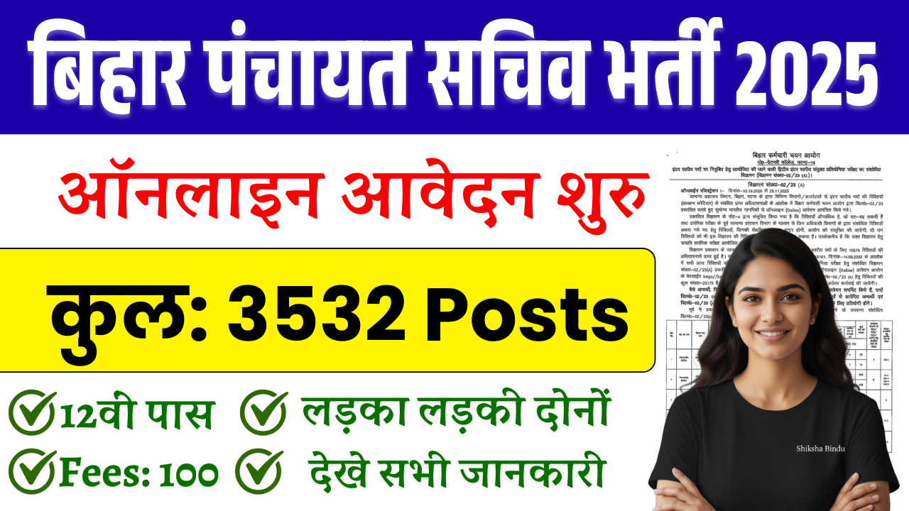Bihar Panchayat Sachiv Vacancy 2025 Apply Online For 3,532 Posts - Eligibility, Age Limit, Salary - Full Details