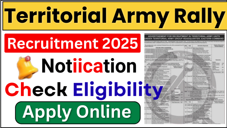 Territorial Army Rally Vacancy 2025: 10वीं / 12वीं पास के लिए सुनहरा मौका – जानिए पूरी जानकारी, योग्यता, आयु सीमा व आवेदन प्रक्रिया