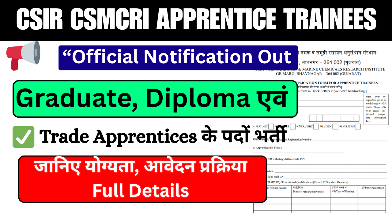 CSIR CSMCRI Apprentice Trainees Vacancy 2025: Apply Online for 43 Posts – Eligibility, Salary, Last Date Full Details