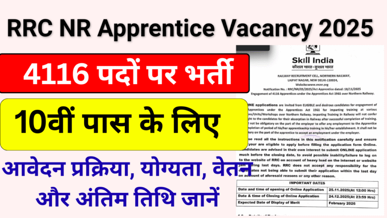 RRC NR Apprentice Recruitment 2025: 4116 पदों पर बंपर भर्ती शुरू – ऑनलाइन आवेदन करें