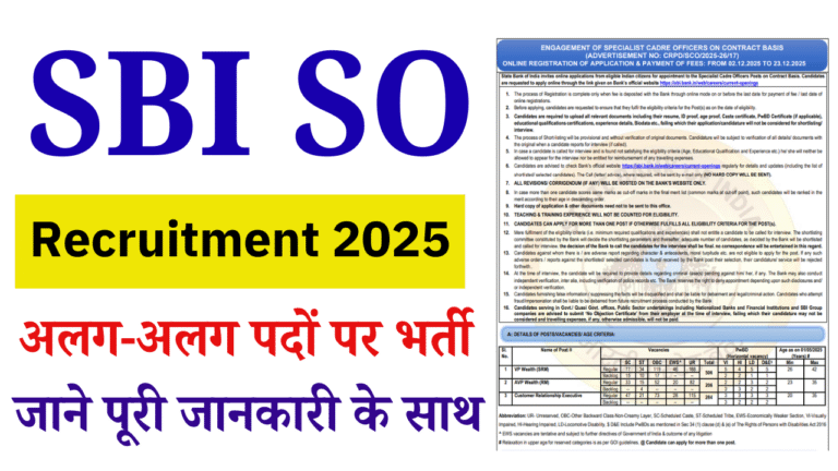 SBI SO Recruitment 2025: 996 स्पेशलिस्ट ऑफिसर पदों पर बंपर भर्ती शुरू – योग्यता, आवेदन प्रक्रिया, चयन प्रक्रिया और महत्वपूर्ण तिथियां