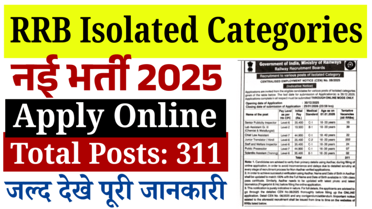 RRB Isolated Categories Recruitment 2026: Apply Online, Notification PDF, Eligibility, Salary & Exam Date