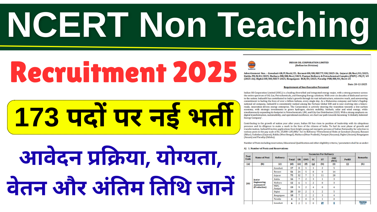 NCERT Non Teaching Recruitment 2025: 173 Non-Academic Posts – ऑनलाइन आवेदन, योग्यता और वेतनमान की पूरी जानकारी