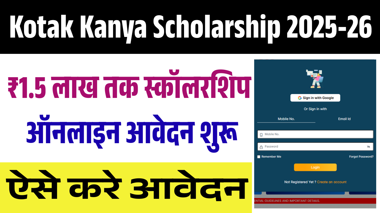 Kotak Kanya Scholarship 2025-26: ₹1.5 लाख तक स्कॉलरशिप, ऑनलाइन आवेदन शुरू – पात्रता व पूरी जानकारी
