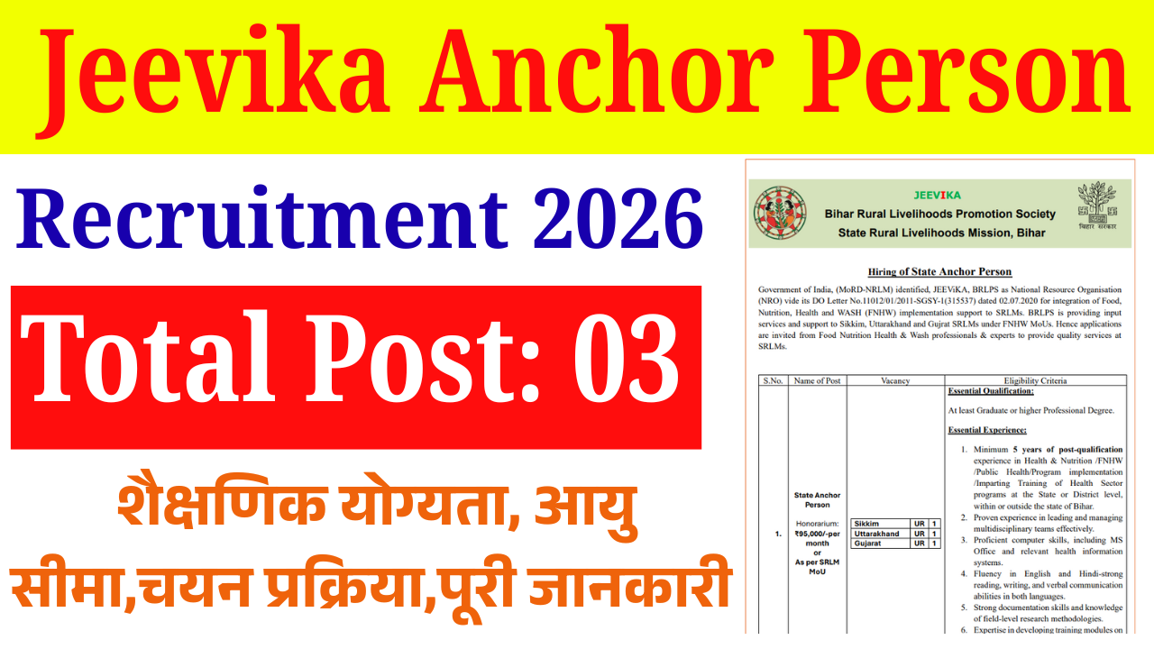 Jeevika Anchor Person Recruitment 2026: Apply Online, Eligibility, Salary, Selection Process & Last Date