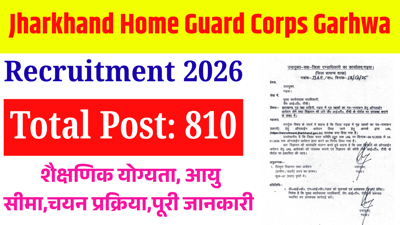 Jharkhand Home Guard Corps Garhwa Recruitment 2026: 810 पदों पर बंपर भर्ती, 7वीं–10वीं पास के लिए सुनहरा मौका