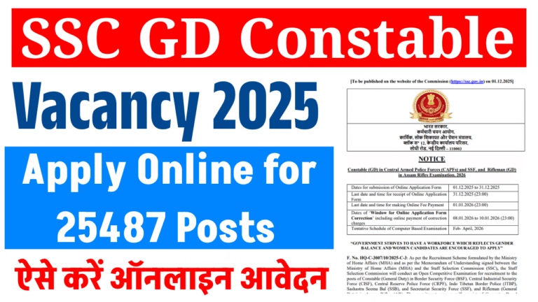 SSC GD Constable Recruitment 2026: 25,487 पदों पर ऑनलाइन आवेदन शुरू