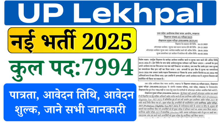 UP Lekhpal Recruitment 2026: 7994 लेखपाल पदों पर बंपर भर्ती, ऑनलाइन आवेदन शुरू
