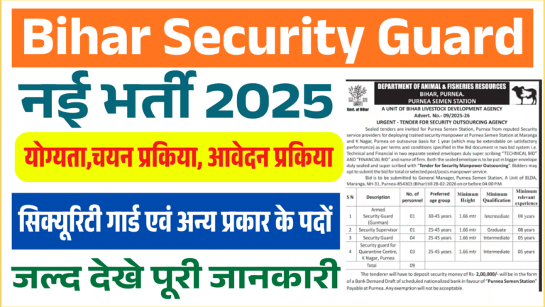 Bihar Security Guard Vacancy 2026: बिहार में इंटर पास के लिए सिक्यूरिटी गार्ड की नई भर्ती – सूचना जारी