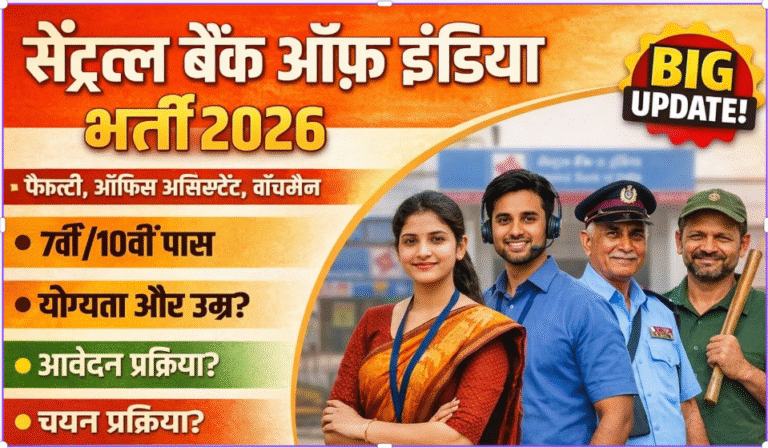 Central Bank of India Recruitment 2026 : आवेदन शुरू Faculty, Office Assistant, Watchman एवं अन्य पदों पर भर्ती