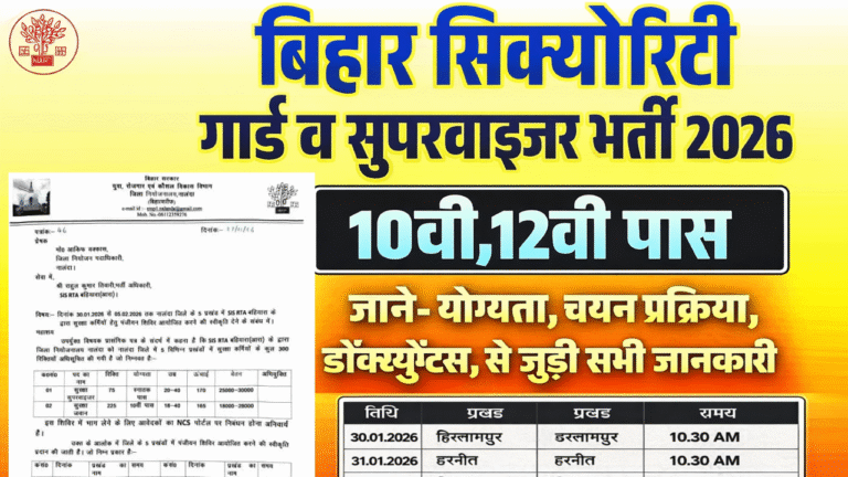 Bihar Security Guard & Supervisor Vacancy 2026: बिहार जिला स्तर पर सुरक्षा सुपरवाइजर एवं सुरक्षा जवान की बंपर भर्ती