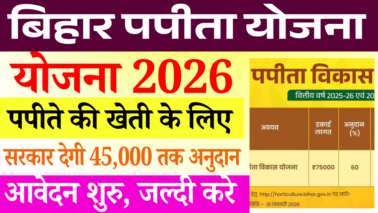Bihar Papaya Vikas Yojana 2026: पपीते की खेती के लिए सरकार देगी ₹45,000 तक का अनुदान, ऐसे करें ऑनलाइन आवेदन