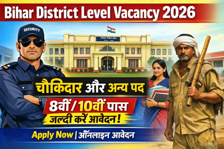 Bihar District Level Vacancy 2026: जिला स्तर पर चौकीदार, नर्स, डॉक्टर और आया पदों पर नई भर्ती – 8वीं/10वीं पास जल्द करें आवेदन