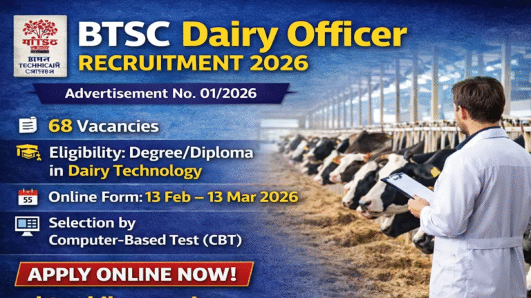 BTSC Dairy Field Officer Recruitment 2026: BTSC में डेयरी फिल्ड ऑफिसर/ डेयरी टेक्नीकल ऑफिसर की नई भर्ती Full Details