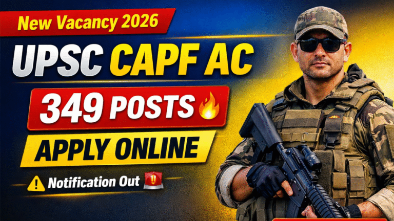 UPSC CAPF AC Recruitment 2026- 349 Posts ,Apply Online Now ,Eligibility, Age Limit, Salary, Selection Process & Full Details