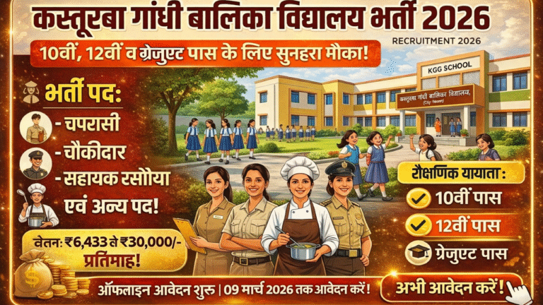 Kasturba Gandhi Girls School Recruitment 2026: 10वीं, 12वीं व ग्रेजुएट पास के लिए सुनहरा मौका जल्द देखे